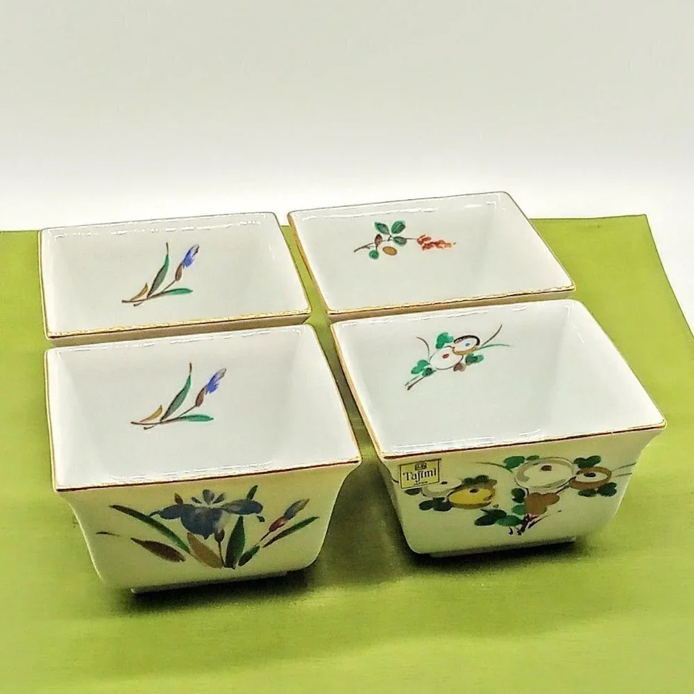 Tajimi Japan Gold Rim Square Porcelain Bowls NWT
